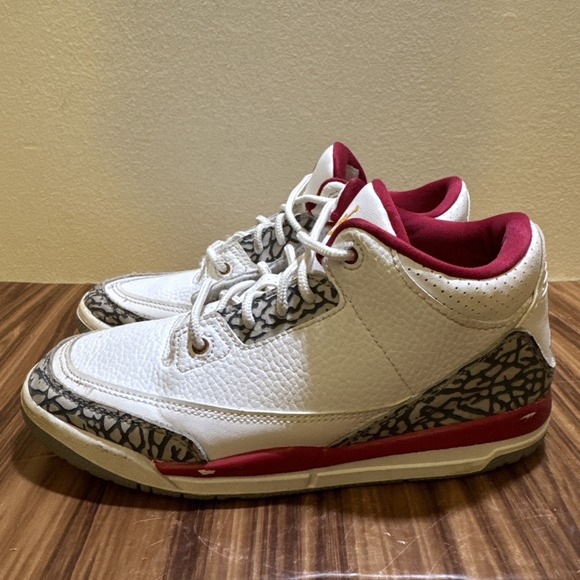 Nike Air Jordan 3 Retro Shoes Kids Size 3Y White Cardinal Red AJ3 429487-126 - Picture 5 of 10